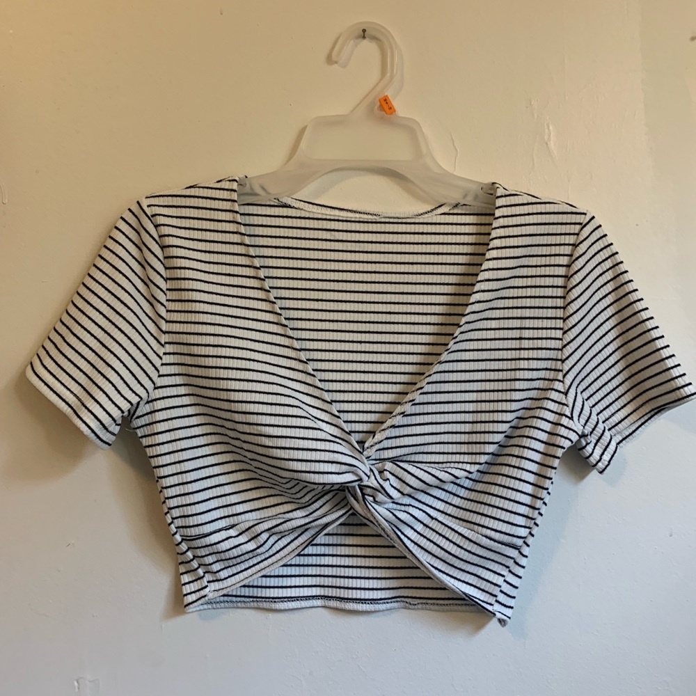 Striped Ripped Black/White Twist Crop Top
